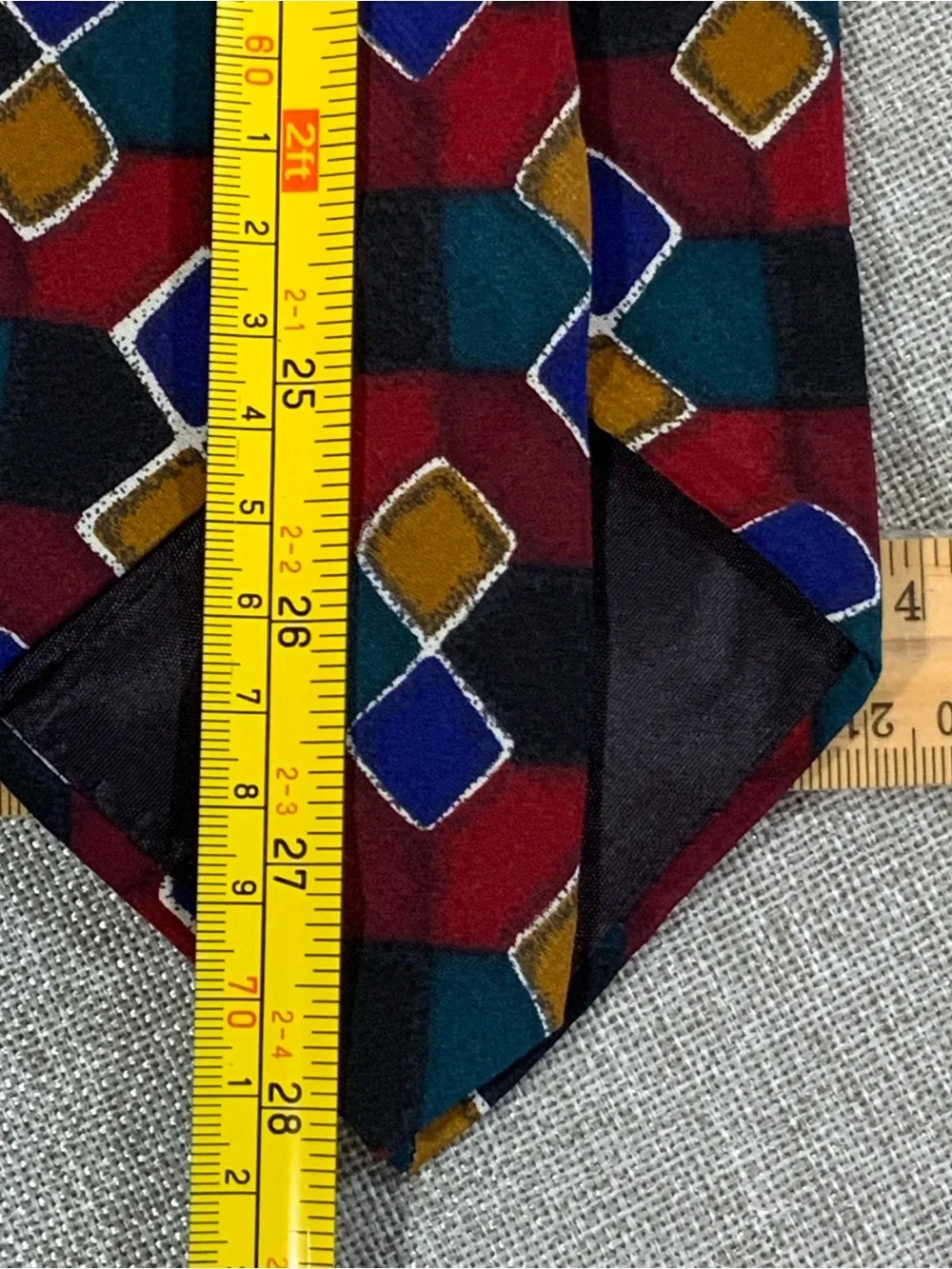 Zylos George Machado Silk Tie Geometric Diamond Burgundy Teal Gold
